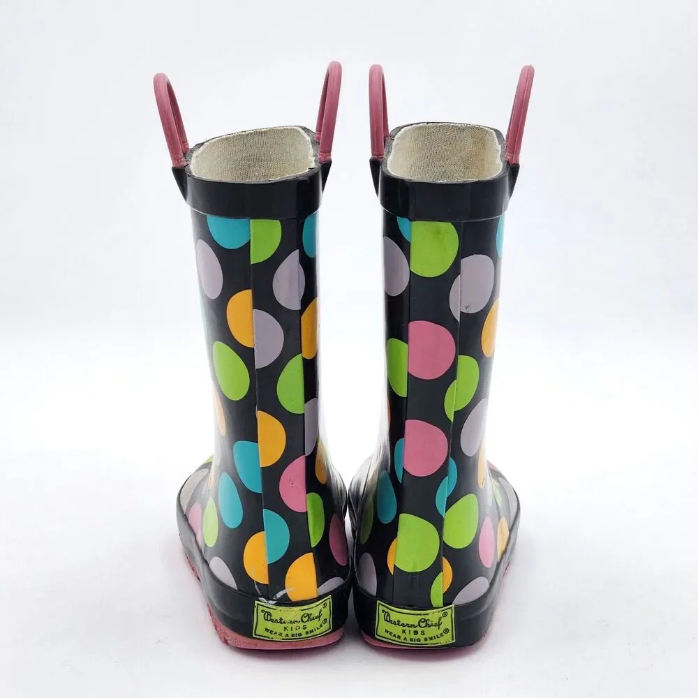 Western Chief Kids Polka Dot Rain Boots Multi Dotty Black Toddler's Size 12